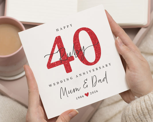 Ruby Wedding Anniversary Card for Mum and Dad, 40th Anniversary Card, Personalised Anniversary Card, Anniversary Card for Parents