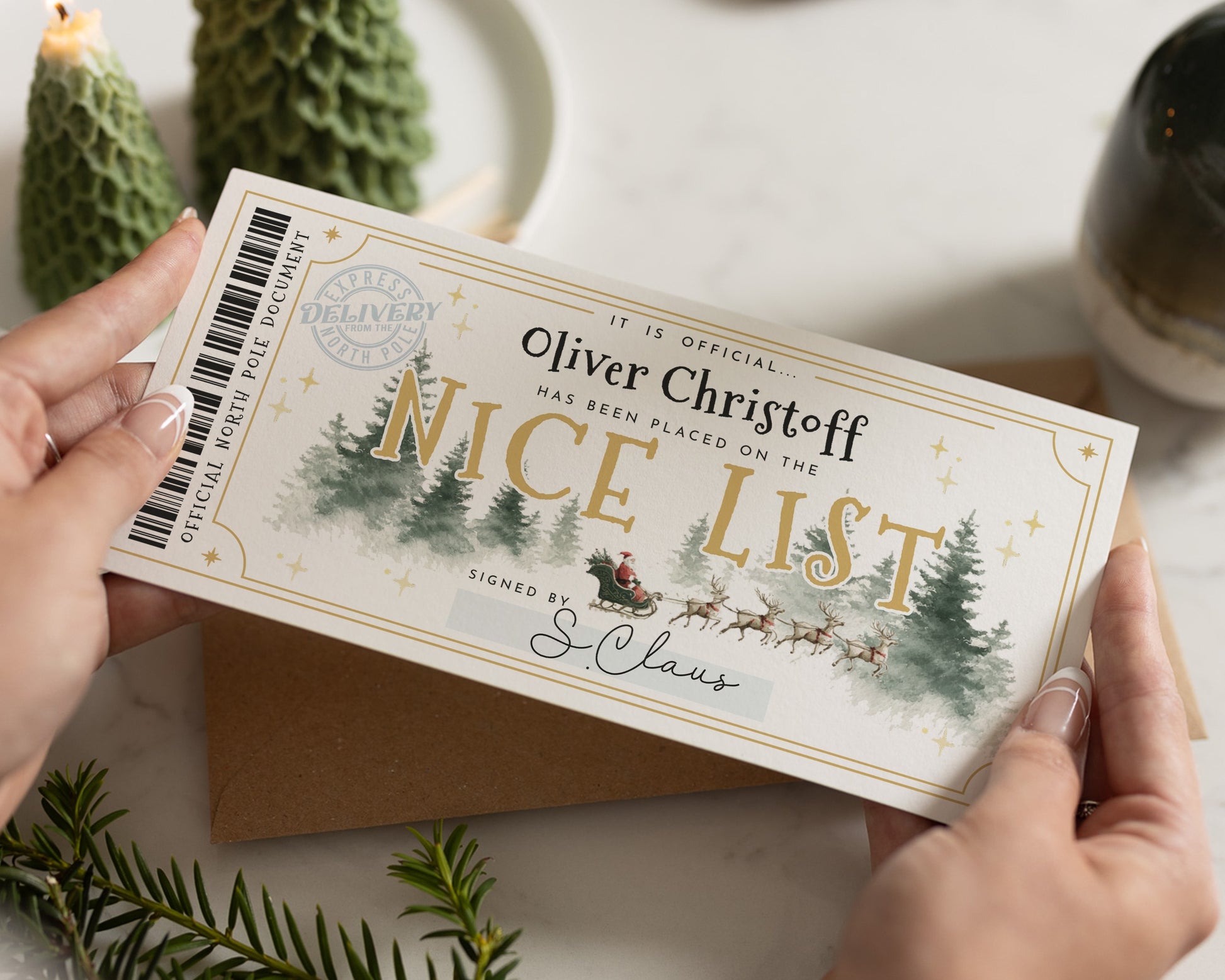 Personalised Nice List Certificate, Christmas Gift For Kids, Santa Letter, Official Nice List, Custom Christmas Certificate