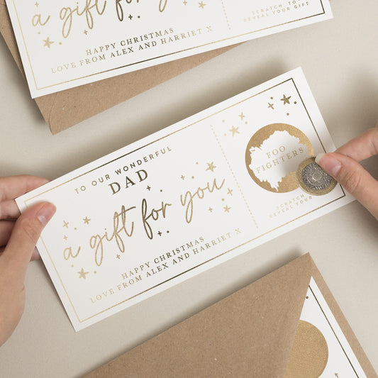 Christmas Scratch To Reveal Card For Dad, Dad Christmas Gift, Gig Ticket Gold Foil Gift Voucher, Gift for Dad Xmas, Unique Gift Card For Dad