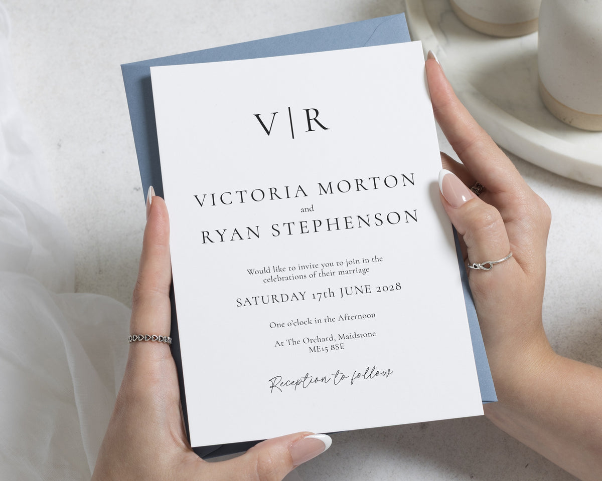 Dusty Blue Wedding Invitations, Minimal Monogram Wedding Invite, Elegant Typography Suite, Personalised Wedding Invitation, Classic Invites
