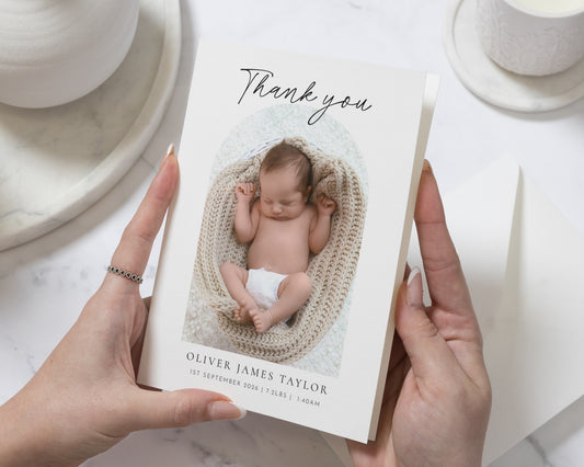 Personalised Baby Thank You Cards, Birth Announcement Card, Photo Baby Thank You Card, Folded Baby Thank You Cards, Simple Baby Card