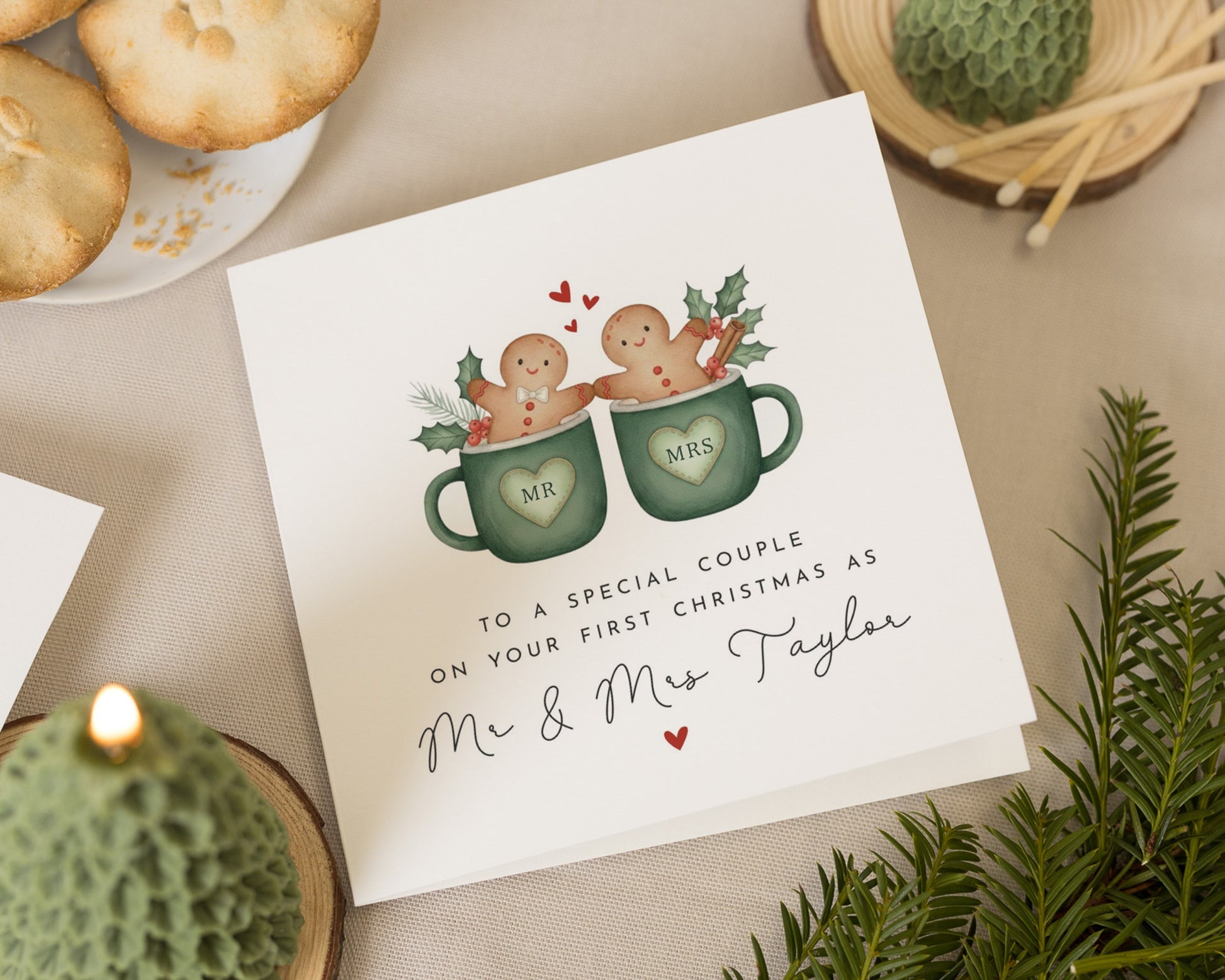 First Christmas Card for Couple, Personalised Mr and Mrs Christmas Card, Newlywed Christmas Card, Gingerbread Couple Card