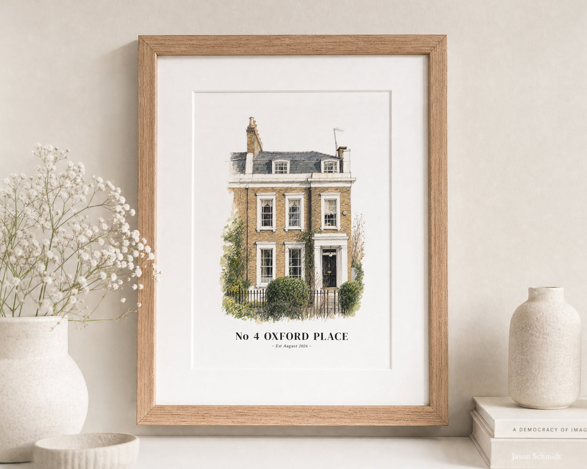 Personalised House Portrait Print, Custom Home Illustration, New Home Gift, House Warming Gift, Address Print With Mount