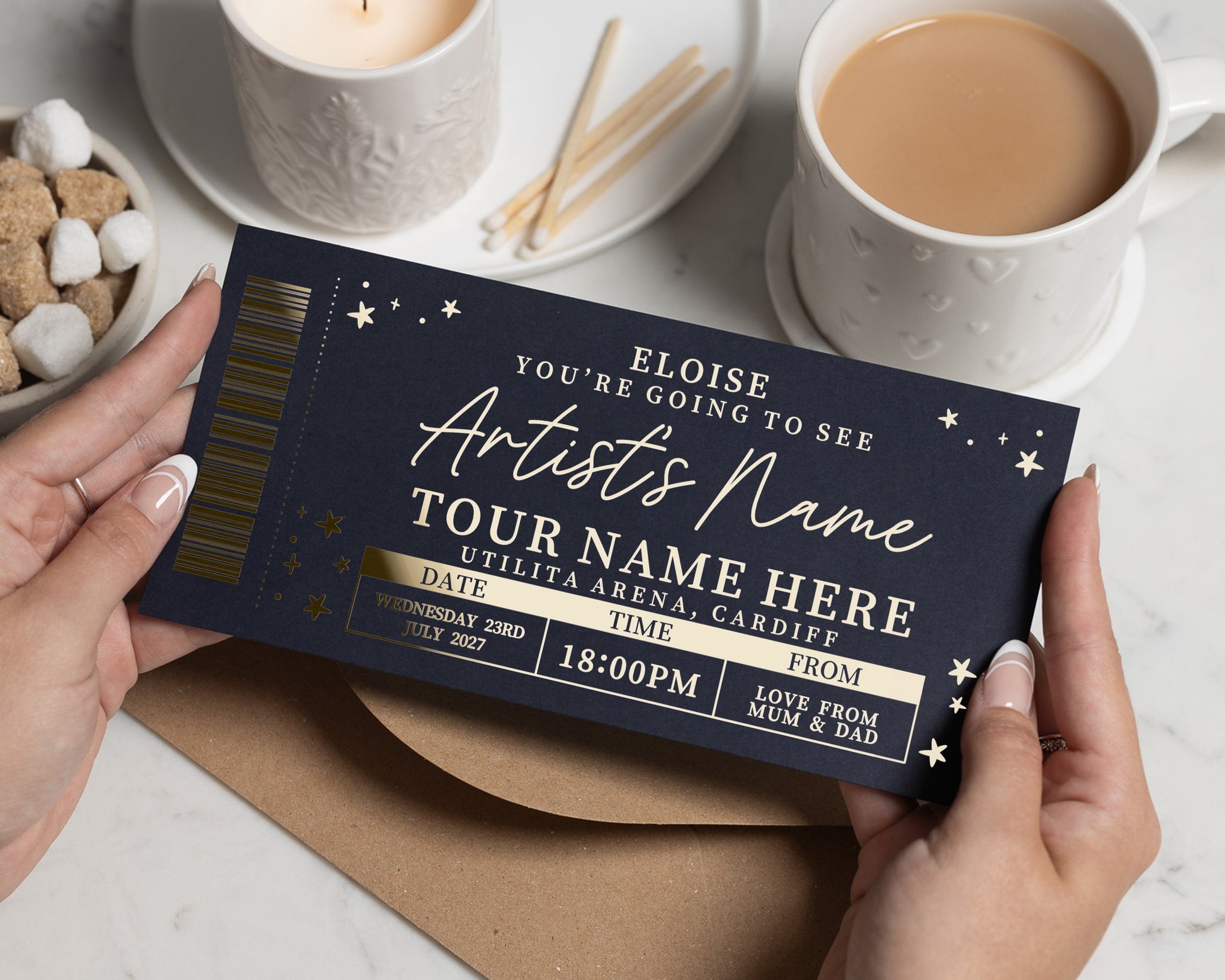 Personalised Concert Ticket Gift, Scratch To Reveal, Custom Tour Ticket, Gift Voucher For Her, Birthday Gift, Gold Foil