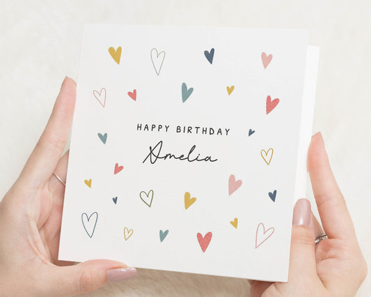 Personalised Birthday Card, Birthday Card for Her, Cute Heart Birthday Card, Custom Birthday Card for Daughter, Simple Birthday Card