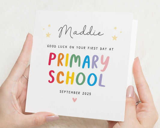Good Luck Card for Girl, First Day at School Card, Personalised Primary School Card, Good Luck Card for Daughter, Rainbow School Card