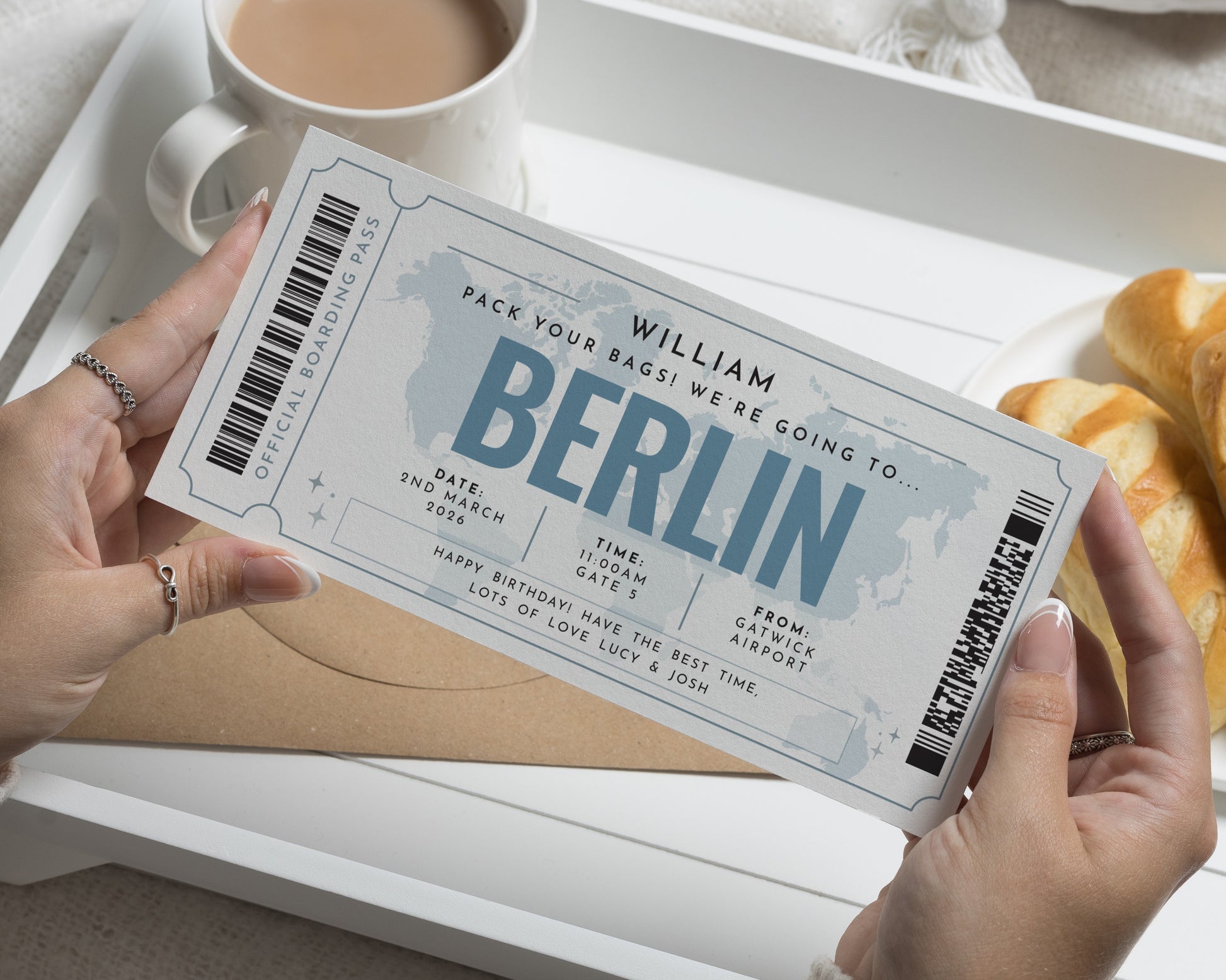 Personalised Birthday Gift Voucher, Berlin Trip Boarding Pass, Custom Holiday Reveal, Travel Gift for Him