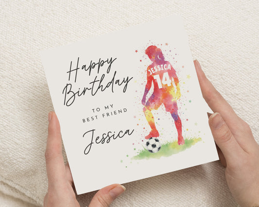Birthday Card for Best Friend, Personalised Football Birthday Card, Birthday Card for Her, Custom Name Birthday Card, Girls Football Card