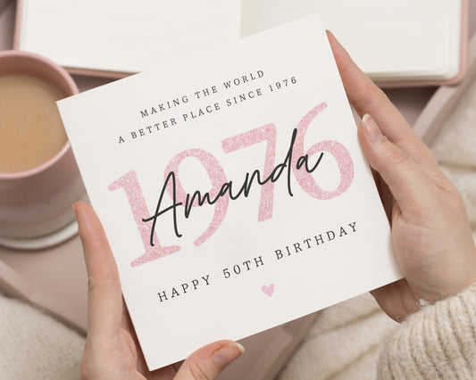 50th Birthday Card for Her, Personalised 1976 Birthday Card, Birthday Card for Women, Custom Name Birthday Card, Milestone Birthday Card