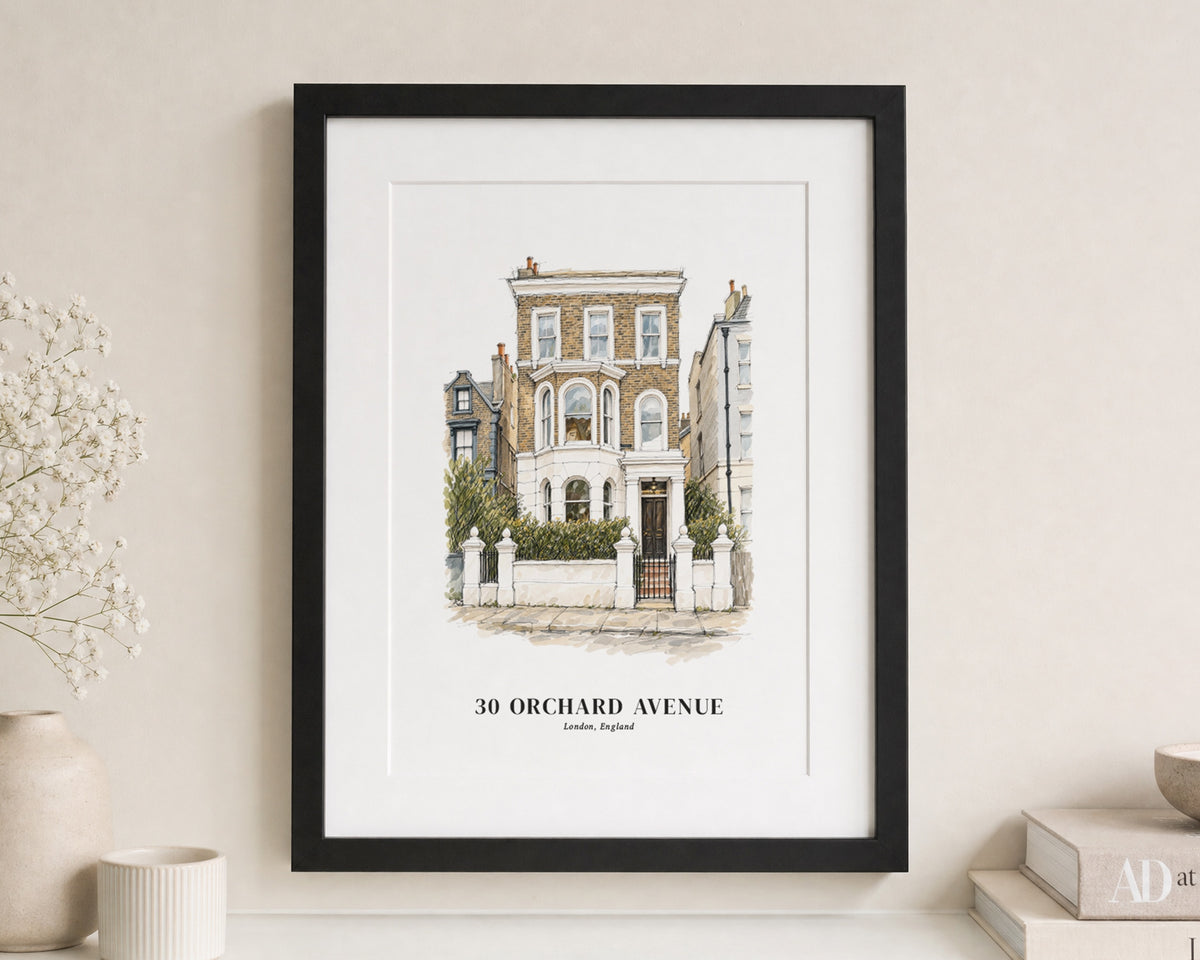 Personalised House Portrait Print, Custom Home Illustration, New Home Gift, House Warming Gift, Address Wall Art, Black Framed Print