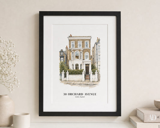 Personalised House Portrait Print, Custom Home Illustration, New Home Gift, House Warming Gift, Address Wall Art, Black Framed Print