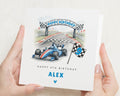 9th Birthday Card for Boy, Racing Car Birthday Card, Personalised Birthday Card for Son, Kids Birthday Card, Race Track Birthday Card