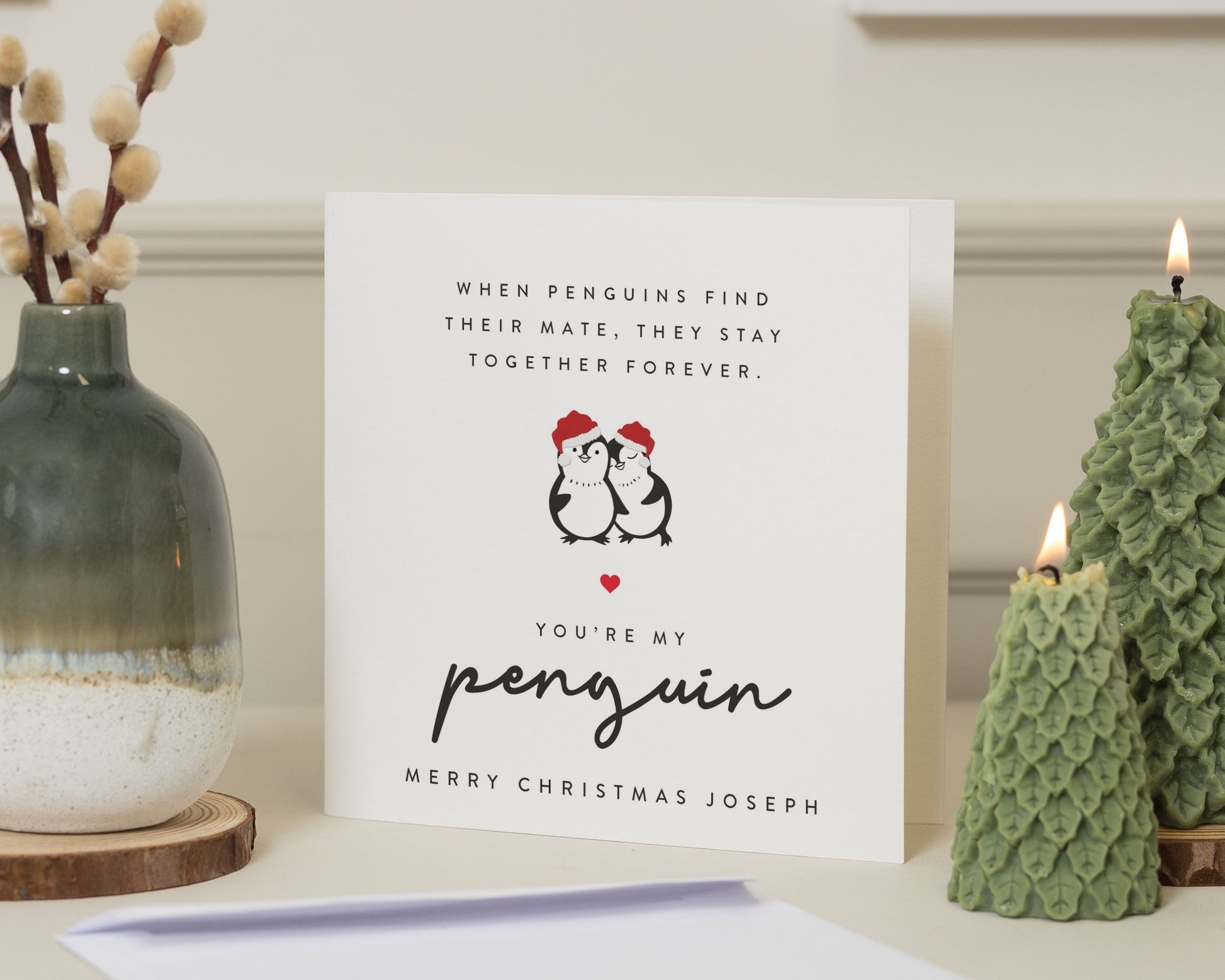 Christmas Card for Partner, Penguin Christmas Card, Personalised Christmas Card, Cute Christmas Card, Christmas Card for Him or Her