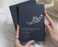 Gold Foil Destination Wedding Invitations, Navy Blue Coastal Wedding Invite, Mediterranean Personalised Wedding Invitation