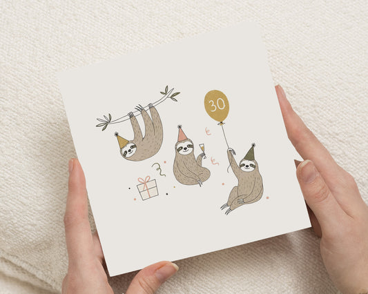 30th Birthday Card, Sloth Birthday Card, 30th Birthday Card for Her, 30th Birthday Card for Him, Cute Thirtieth Birthday Card