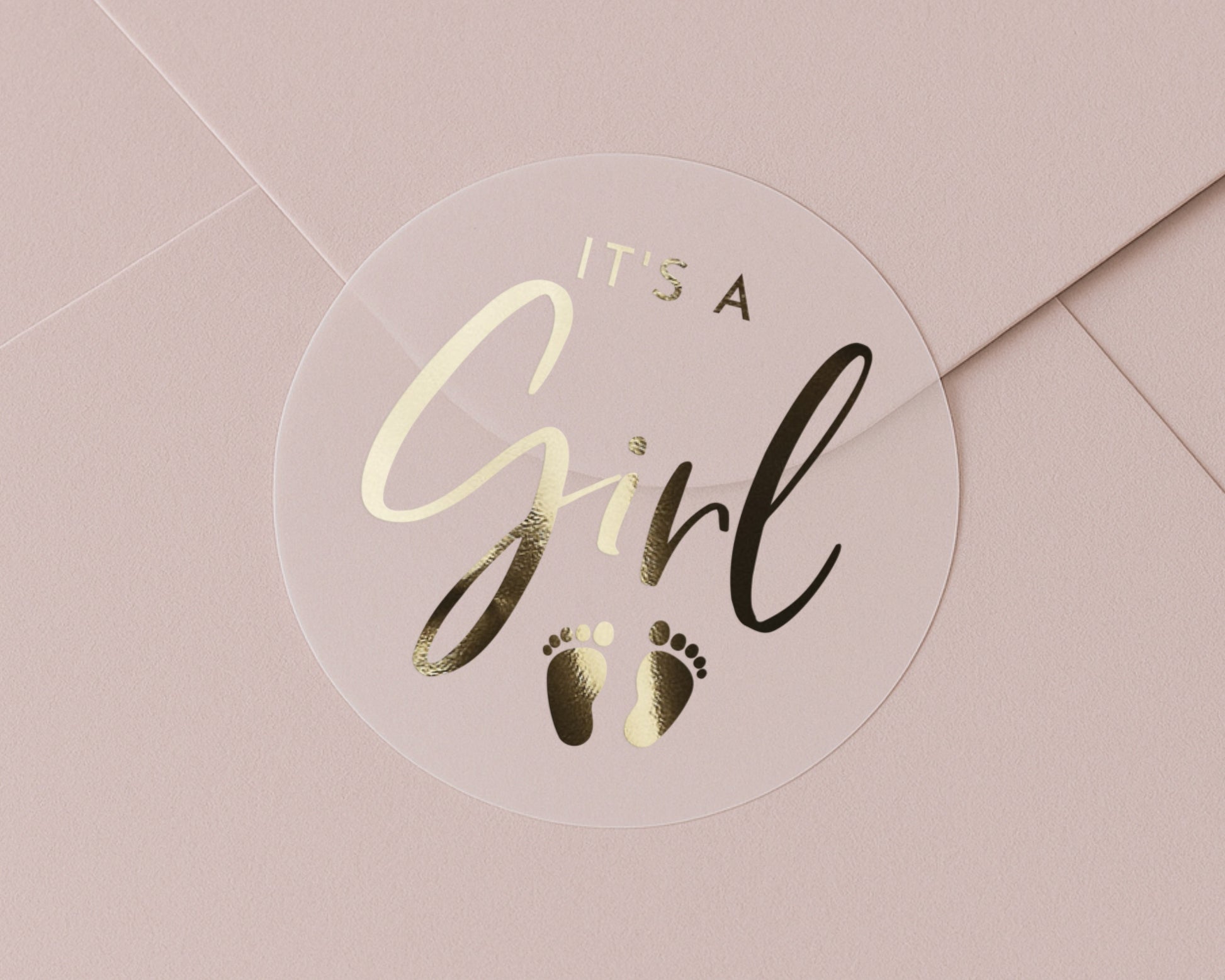 Its A Girl Sticker, Baby Shower Sticker, Gold Foil Baby Sticker, New Baby Girl Label, Baby Announcement Sticker, Baby Girl Party Decor