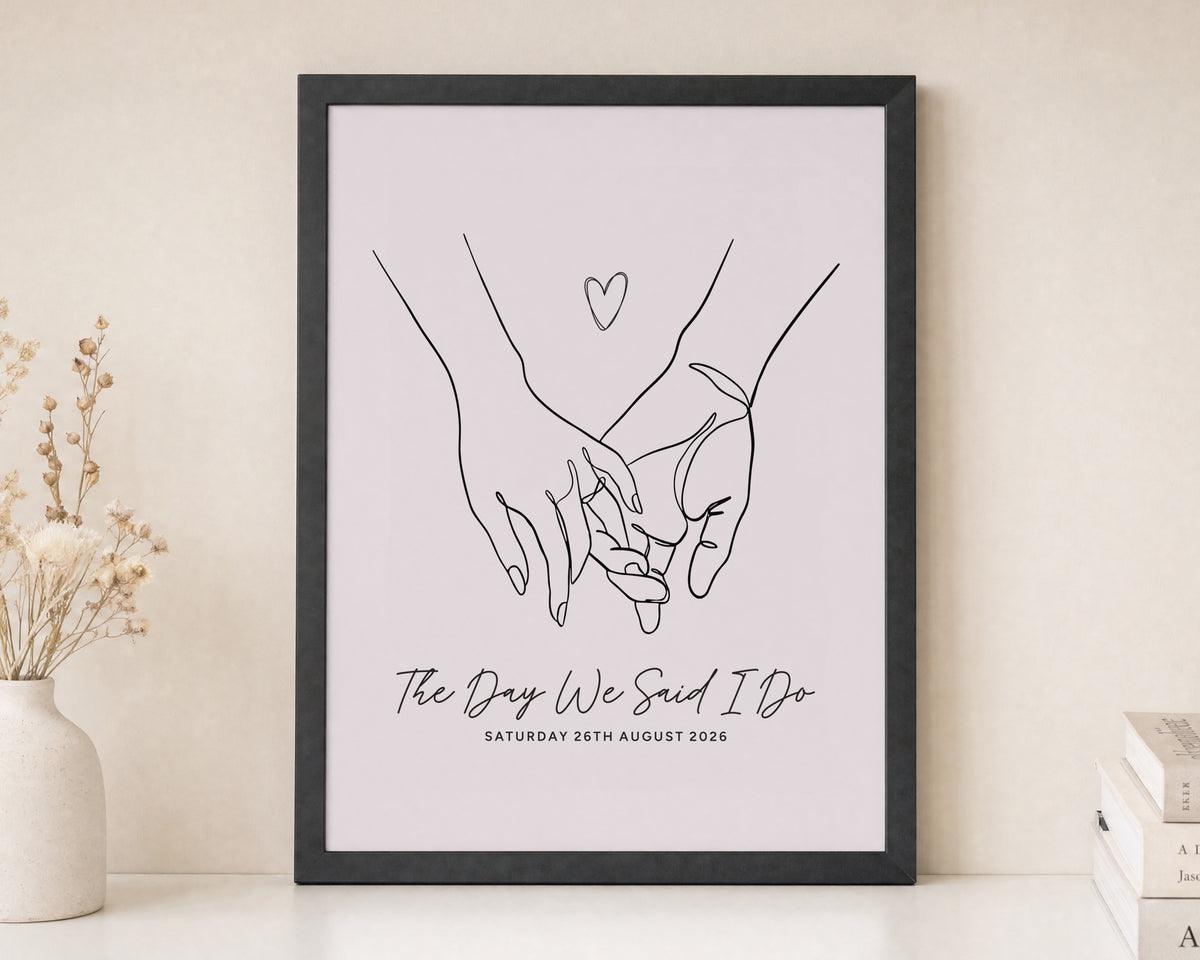 Personalised Wedding Date Print, The Day We Said I Do Wall Art, Pink Wall Art, Wedding Gift, Anniversary Gift, Couple Line Art