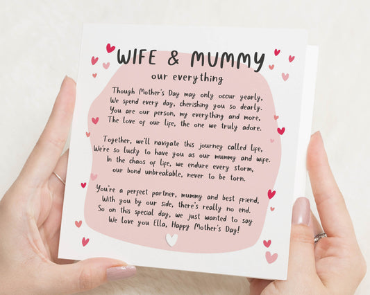 Mother's Day Card for Wife and Mummy, Personalised Poem Card, Mother's Day Card for Her, Partner, Custom Family Card