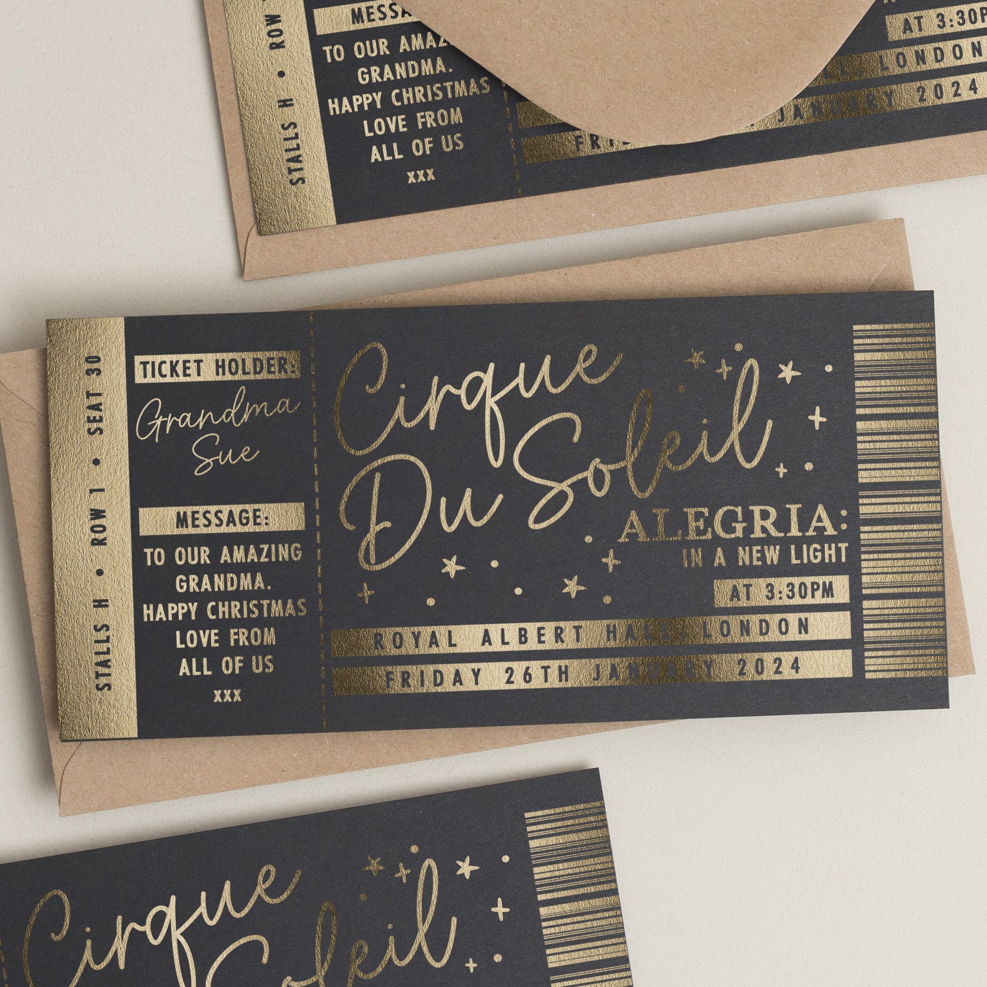 Personalised Gold Foil Gift Voucher, Cirque Du Soleil Ticket Gift Voucher, Personalised Show Gift, Scratch To Reveal, Performance Ticket