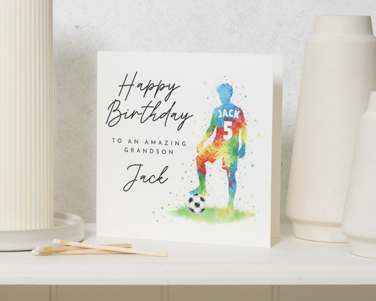 Birthday Card for Grandson, Personalised Football Birthday Card, Grandson Birthday Card, Custom Name Age Card, Boys Birthday Card