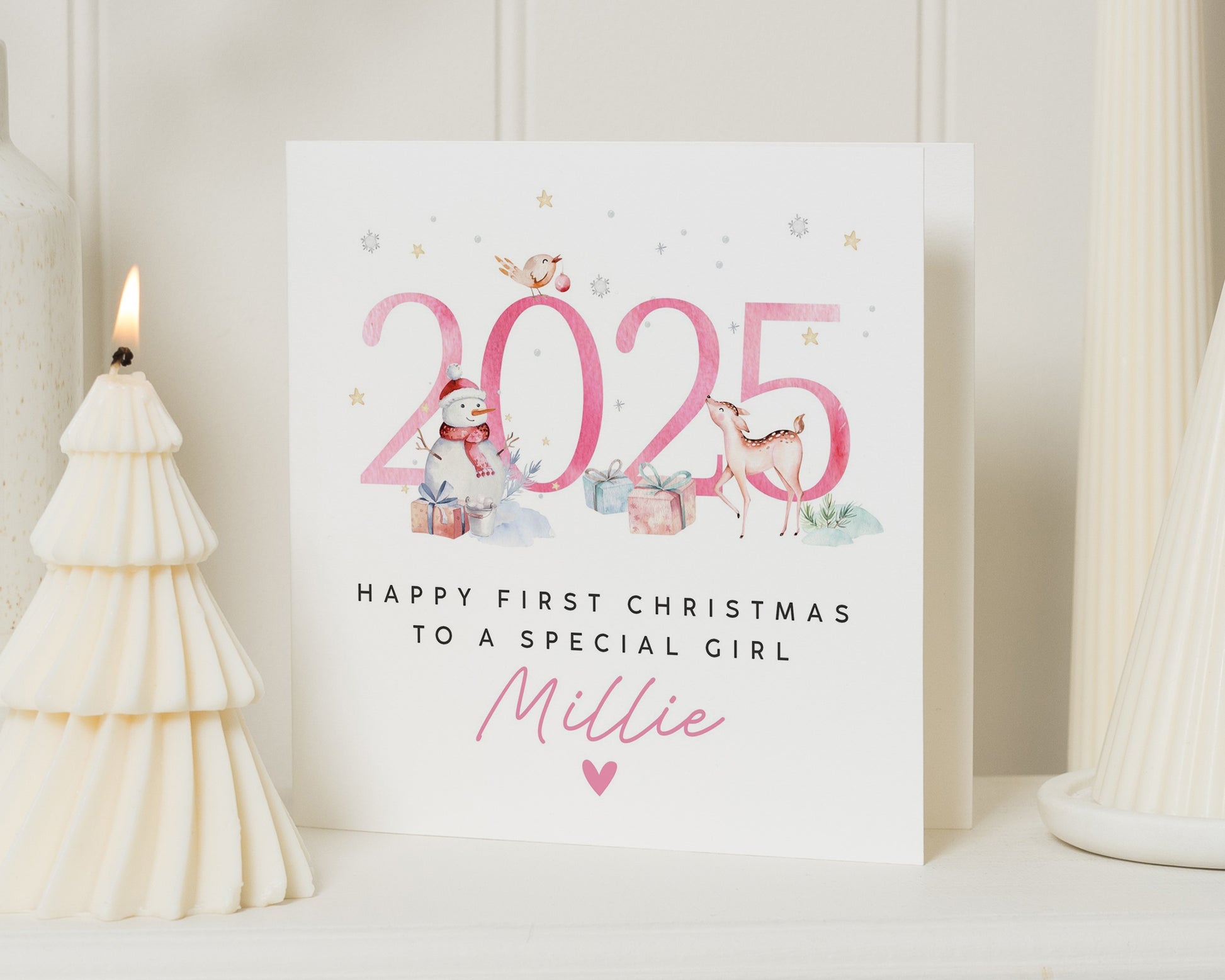 First Christmas Card for Girl, Personalised 2025 Christmas Card, Special Girl Christmas Card, Cute Animal Christmas Card