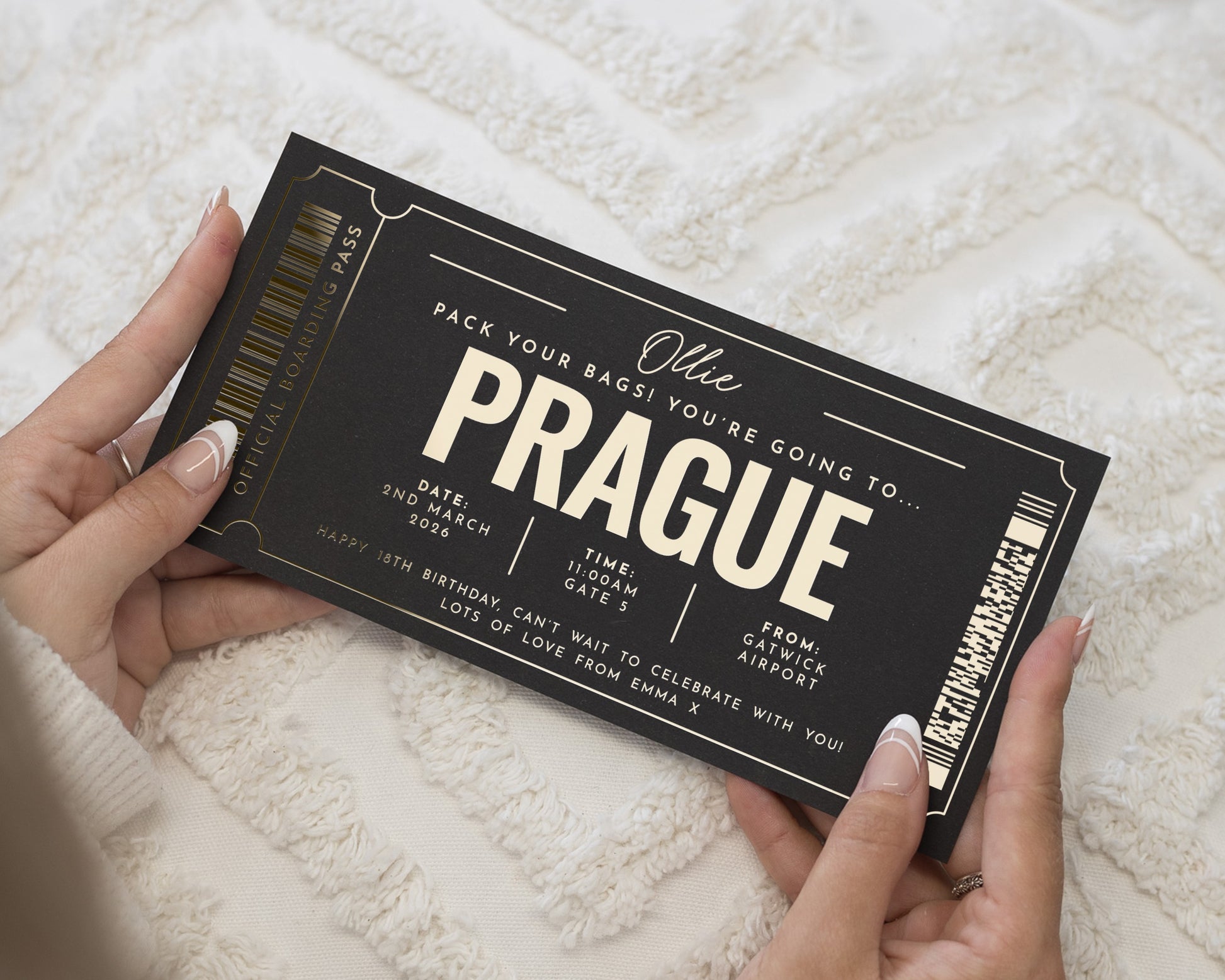 Personalised Holiday Reveal Ticket, Scratch To Reveal Gift, Prague Trip Gift Voucher, Birthday Travel Gift For Him Or Her