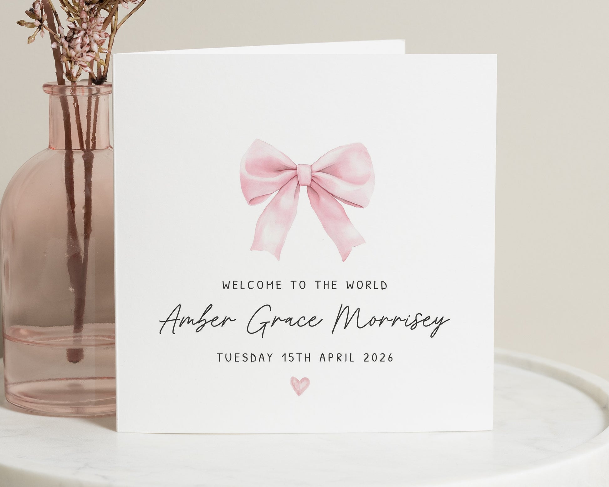 New Baby Card, Personalised Baby Girl Card, Welcome To The World Card, Baby Girl Congratulations Card, Custom Baby Name Card