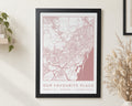 Personalised Map Print, Custom Location Wall Art, Pink Our Favourite Place Print, Anniversary Gift for Couple, New Home Gift
