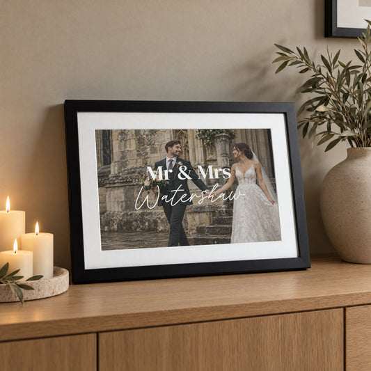 Personalised Wedding Photo Print, Mr and Mrs Custom Photo Wall Art, Wedding Gift for Couple, Anniversary Gift, Black Framed Print