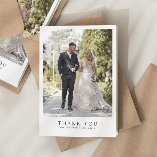 Calligraphy Photo Thank You Wedding Cards, Simple Thank You Wedding Cards, Wedding Thank You Cards With Photo, Thank You With Envelopes