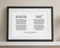 Personalised Wedding Vow Print, Husband and Wife White Wall Art, Anniversary Gift, Gift for Couple, Landscape Black Framed Print