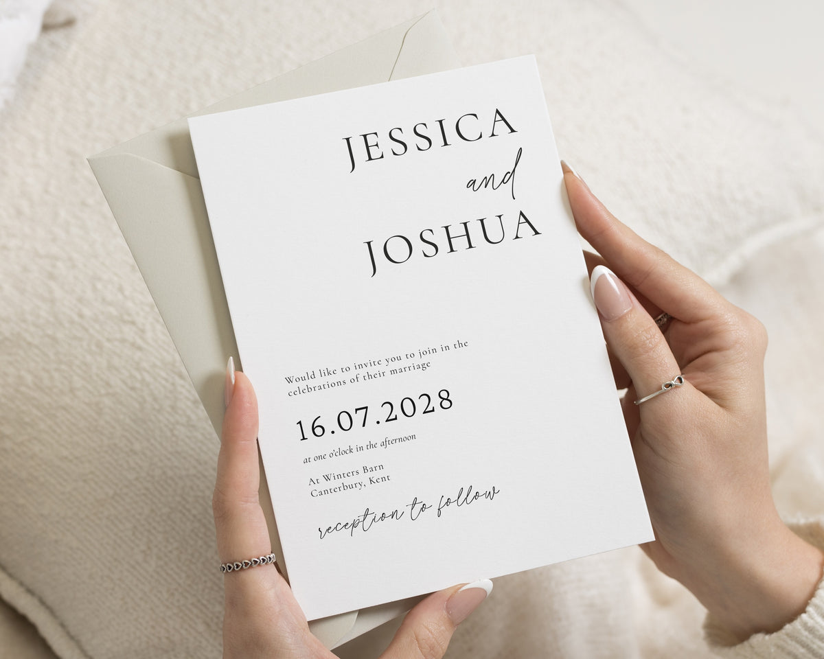 Minimalist Wedding Invitations, Elegant Black and White Wedding Invite, Simple Typography Personalised Wedding Invitation Suite
