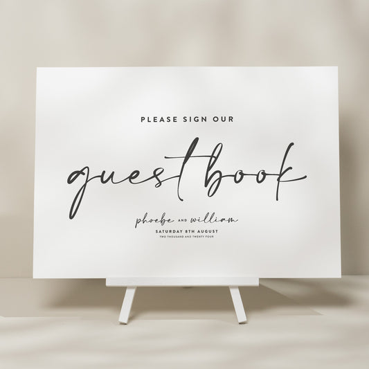 Simple Wedding Guest Book Sign, Sign Our Guest Book Wedding Sign, Calligraphy Wedding Signage, Minimalist Wedding Design &#39;Phoebe&#39;