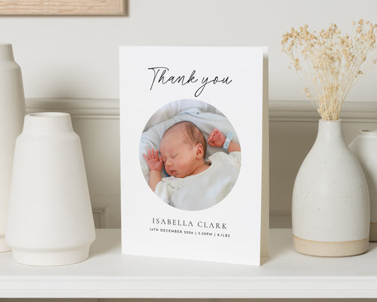 Personalised Baby Thank You Cards, Photo Baby Thank You Card, Birth Announcement Card, Folded Thank You Cards, Minimal Baby Thank You Card