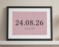 Personalised Wedding Date Print, Pink Wall Art, Custom Couple Print, Anniversary Gift, Wedding Gift, Bedroom Wall Art, Black Framed Print