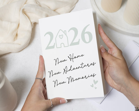 New Home Card 2026, New House Card, New Adventures New Memories Card, Housewarming Card, Modern New Home Greeting Card