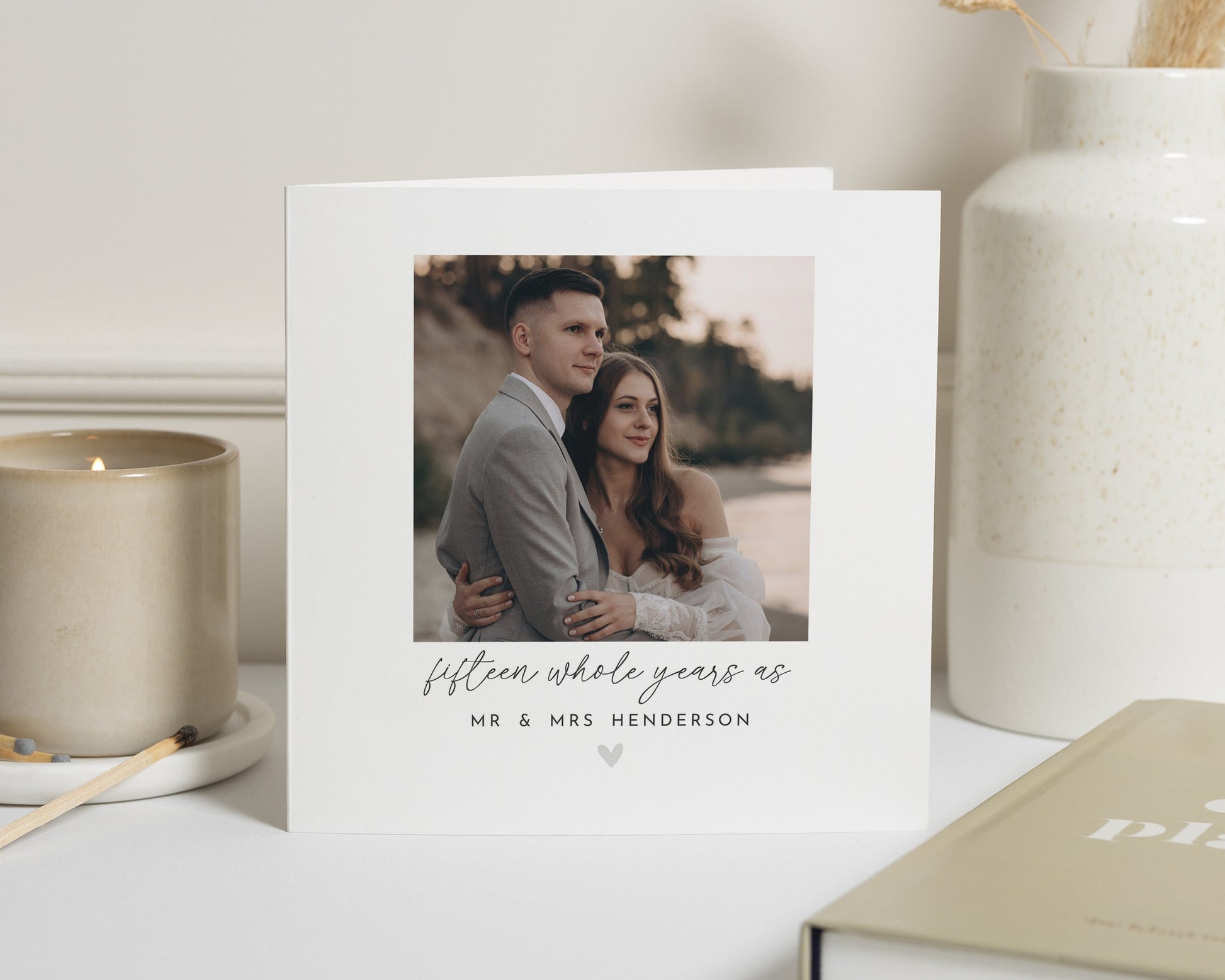 15th Anniversary Card, Personalised Photo Anniversary Card, Wedding Anniversary Card for Wife, Husband, Couple, Fifteen Years Card