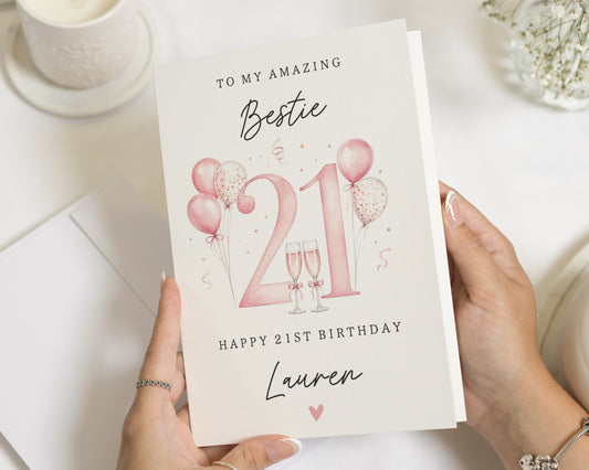 21st Birthday Card for Best Friend, Bestie Birthday Card, Personalised 21st Birthday Card for Her, Friend Birthday Card