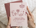 Blush Pink Wedding Invitations with Terracotta Pink Envelopes, Hand Drawn Wedding Invites, Romantic Illustrated Invitation