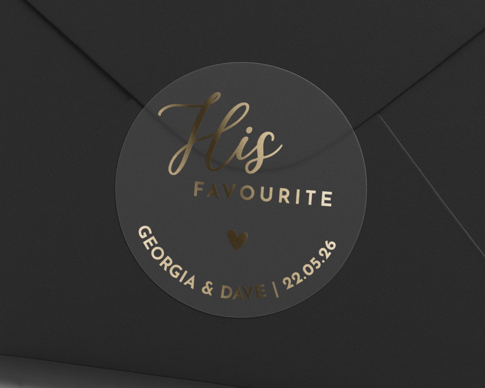His Favourite Wedding Sticker, Personalised Foil Envelope Seal, Gold Wedding Sticker, Custom Name Date Sticker, Wedding Envelope Label