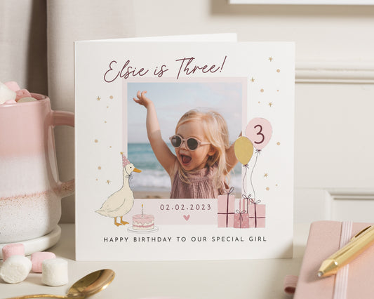 3rd Birthday Card for Girl, Third Birthday Card, Personalised Photo Birthday Card, Birthday Card for Daughter, Granddaughter Card