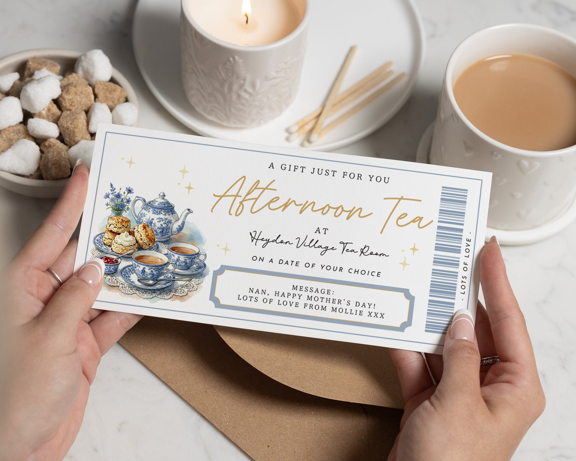 Personalised Afternoon Tea Gift Voucher, Gift For Her, Custom Message, Mother's Day Gift, Birthday Gift, Tea Room Experience