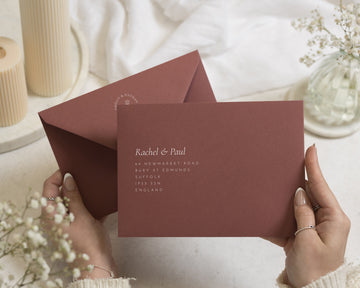 Terracotta Rose Envelopes with White Ink Address Printing, C6, 5x7 or C5 Wedding Invitation Envelopes (Terrarose)