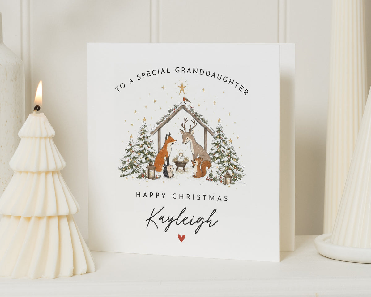 Christmas Card for Granddaughter, Personalised Granddaughter Christmas Card, Happy Christmas Card, Woodland Xmas Card for Her