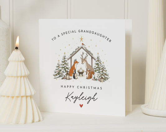 Christmas Card for Granddaughter, Personalised Granddaughter Christmas Card, Happy Christmas Card, Woodland Xmas Card for Her