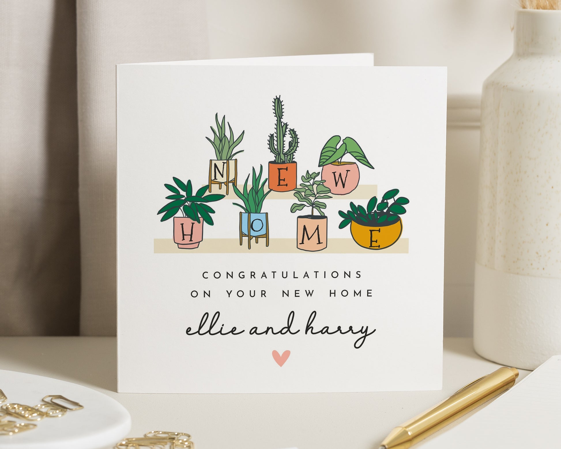 New Home Card, Congratulations New Home Card, Personalised Housewarming Card, New Home Card for Couple, Plant Card