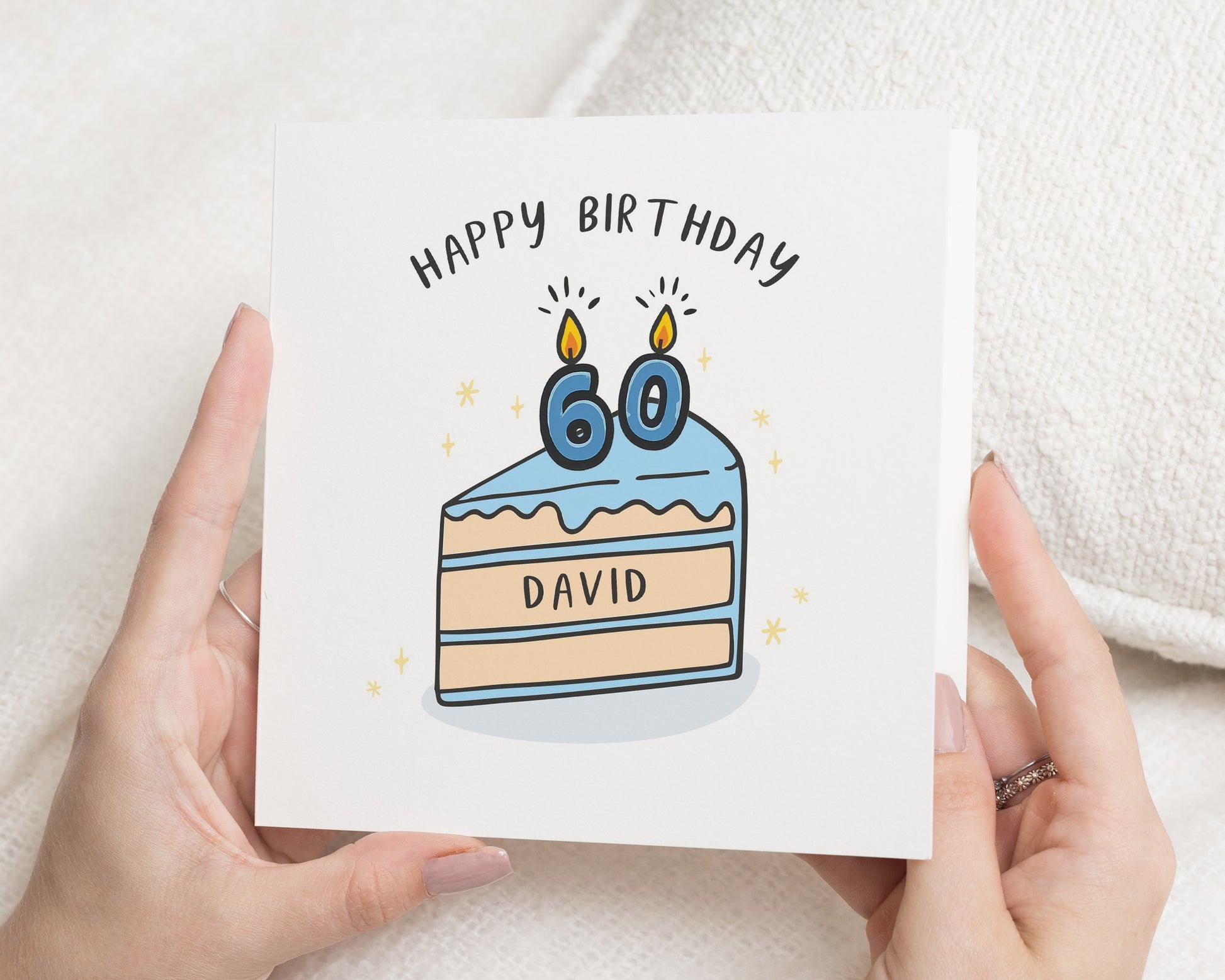Personalised 60th Birthday Card, Custom Name Age Card, Card for Dad Mum Friend, Funny Birthday Cake Card