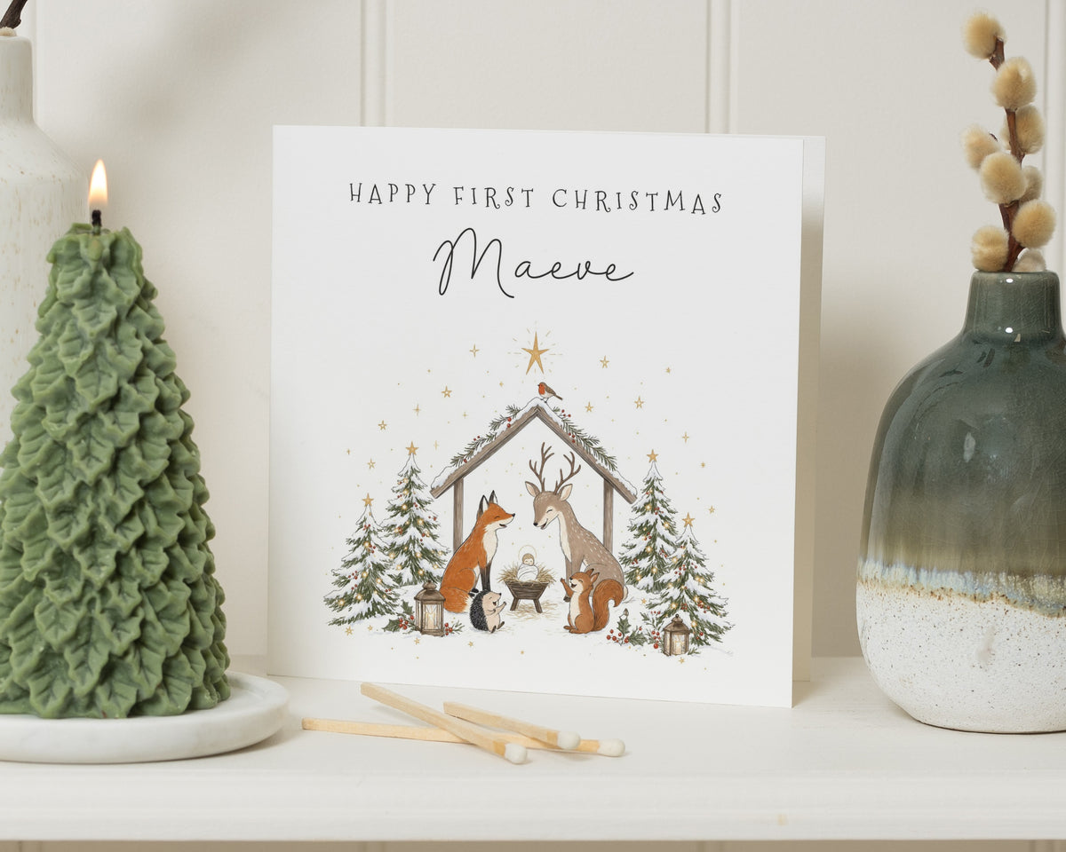Personalised First Christmas Card, 1st Christmas Card for Baby, Baby Christmas Card, First Xmas Card, Woodland Christmas Card