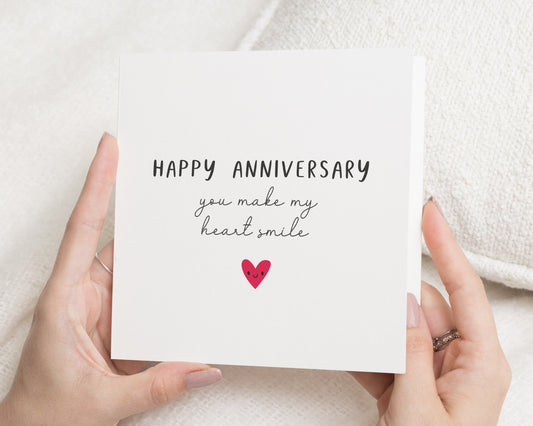 Anniversary Card, Anniversary Card for Husband, Wife, Partner, Cute Anniversary Card, Romantic Card, You Make My Heart Smile Card
