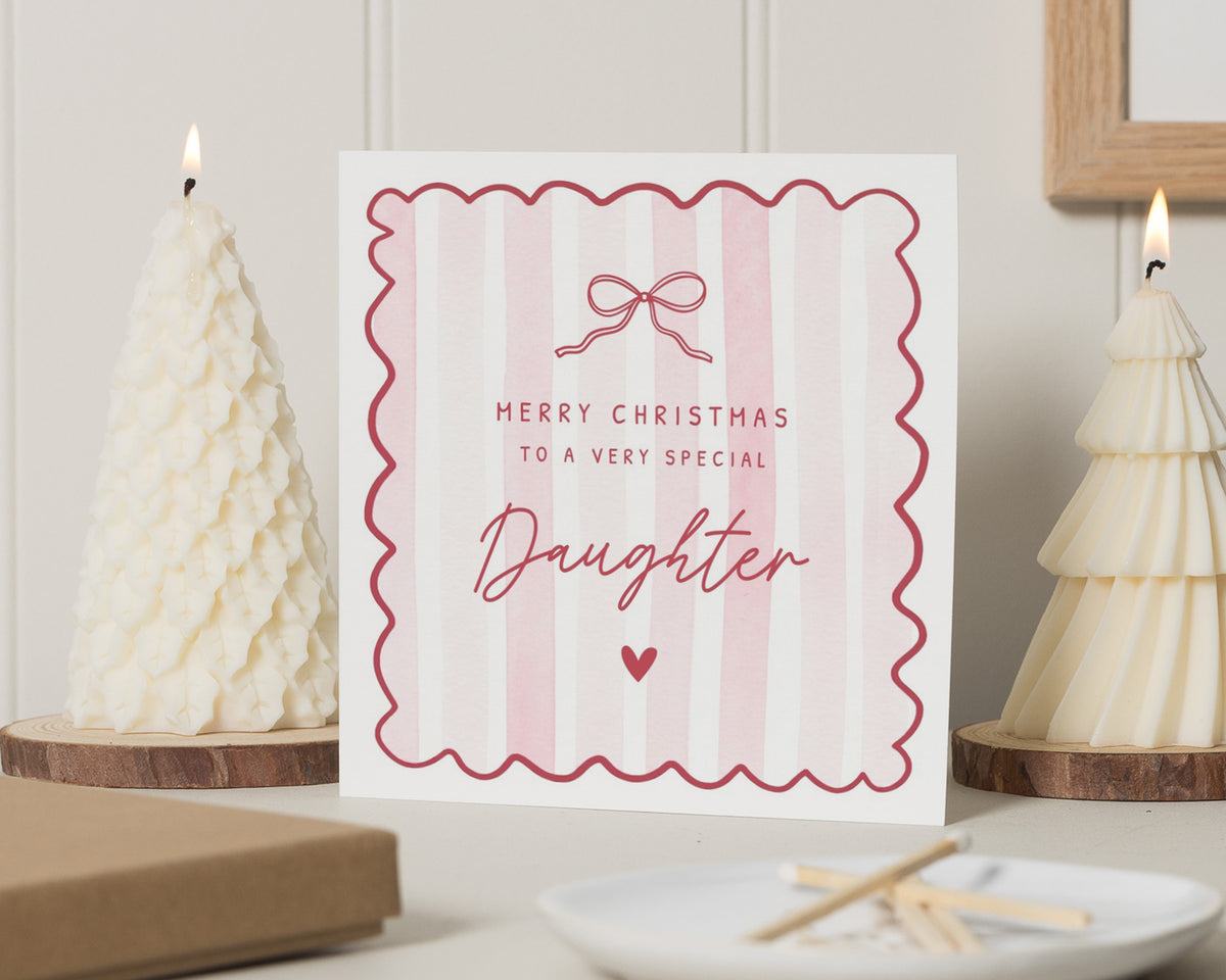 Daughter Christmas Card, Christmas Cards for Daughter, Merry Christmas Daughter Card, Cute Christmas Card for Her, Pink Xmas Card